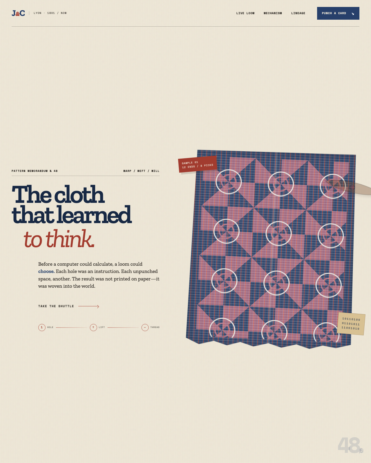Live view of Jacquard & Card — The Cloth That Learned to Think